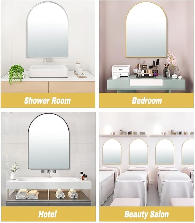 24x16 Arch Mirror Rectangle Wall Mounted Metal Frame Mirrors for Entryway Bedroom Bathroom Living Room 24 16 inch Gold
