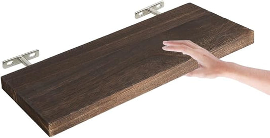 Floating Shelves for Wall, 16*6*1inch Wood Wall Mounted Shelves for Room Decor, Repisas Flotantes for Book Bathroom Bedroom Storage, Renter Friendly Shelves with Invisible Brackets (Brown)