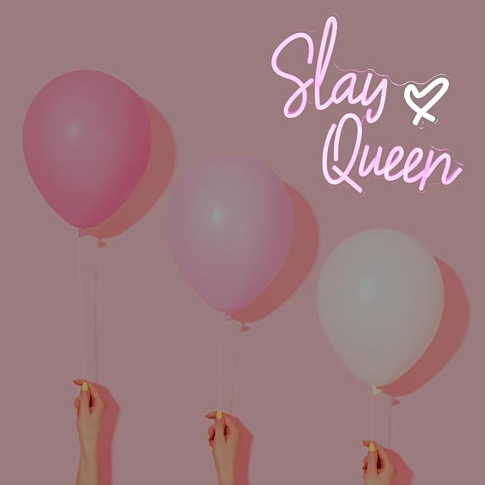Slay Queen Neon Sign Pink White LED Neon Light Up Signs for Wall Decor Usb Neon Light for Bedroom Preppy Girl Aesthetic Room Dorm Decor Y2k Party Gifts