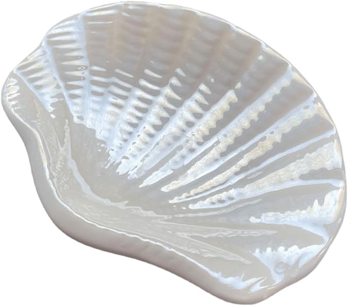 Ceramic Ocean Seashell Soap Dish, for Bathroom,Tub and Kitchen Sink-White