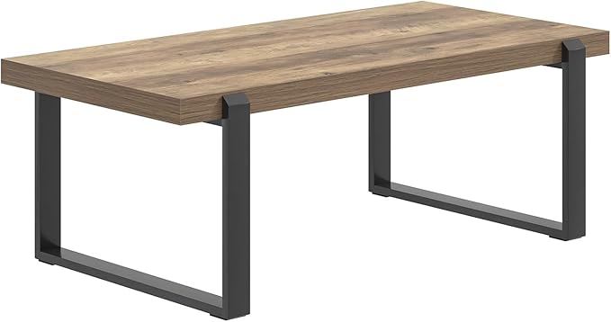 FOLUBAN Rustic Coffee Table, Modern Wood and Metal Industrial Center Table for Living Room, 47 Inch Oak