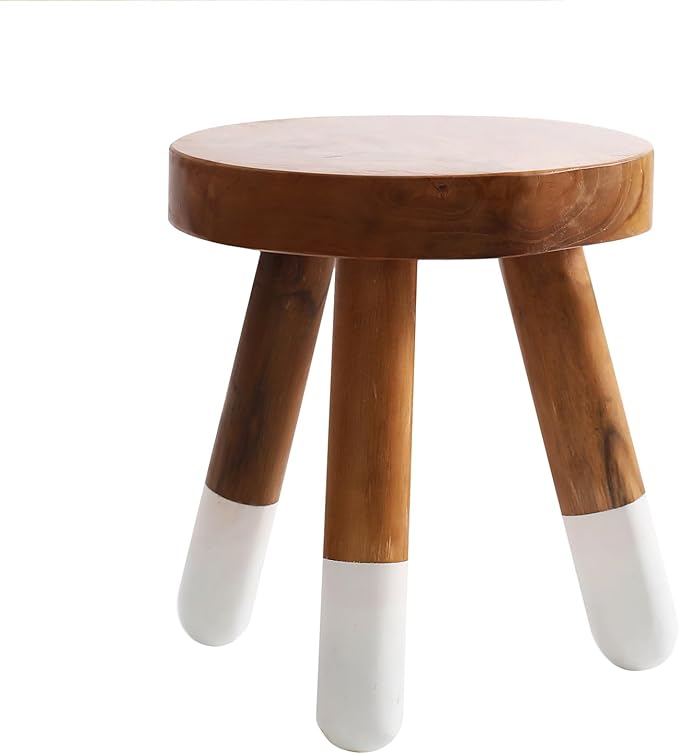 Teak 12" Round Dip Dyed Wood Plant Stand Wood Accent Stool |Accent Table |Side Table