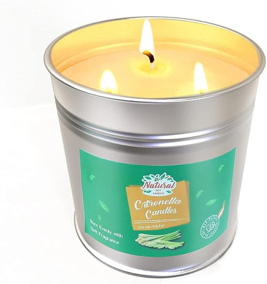 Large 3 Wicks Bucket Citronella Candle for Outdoor Camping Natural Soy Wax Bugs Away Fly Off Lemongrass Scented Candle for Indoor Porch Backyard Deck Garden Outside Picnic Party Wedding Tabletop
