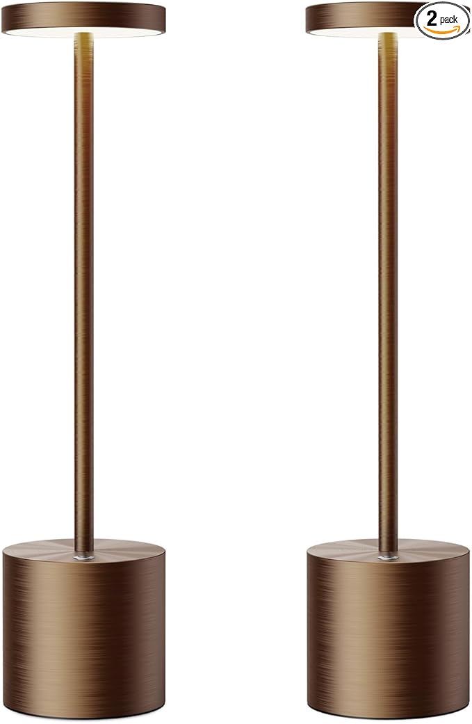SAKRINGT Cordless Table Lamps Rechargeable,6000mAh Portable Battery Operated LED Table Light for Restaurant Outdoor 2 Pack Brown