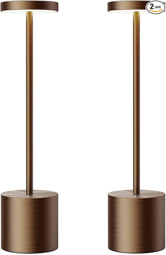 SAKRINGT Cordless Table Lamps Rechargeable,6000mAh Portable Battery Operated LED Table Light for Restaurant Outdoor 2 Pack Brown