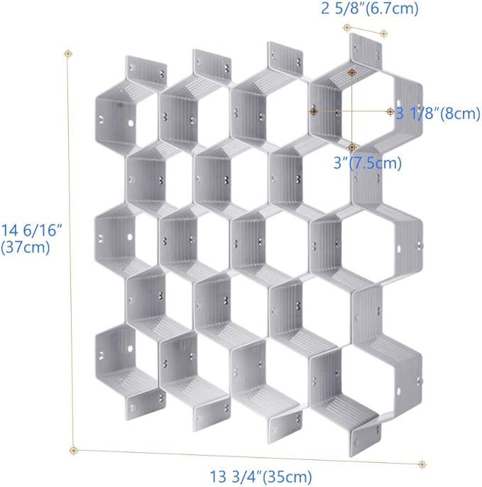 Poeland Drawer Divider Organizer Adjustable DIY Grid Honeycomb Drawer Divider for Underwear Belt Scarf Socks Gray