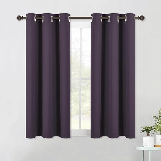NICETOWN Blackout Curtains & Drapes for Bedroom, Greyish Purple, W34 x L48, Set of 2, Triple Weave Grommet Top Thermal Insulated Light Blocking Panels for Bathroom/Living Room