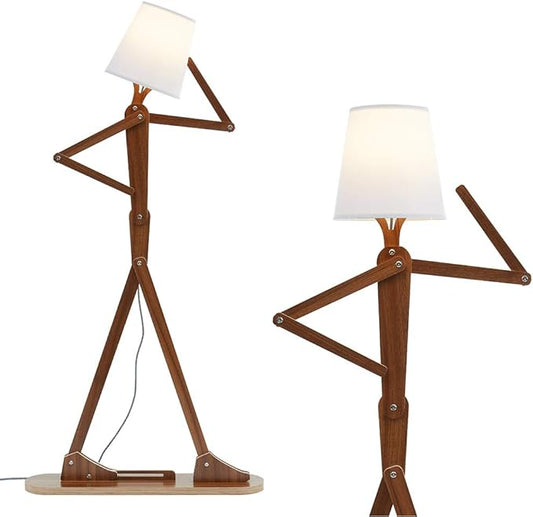 Cool Tall Floor Lamp Decorative Reading Standing Wood Swing Arm Wood Lighting for Corner Kids Boys Girls Bedroom Living Room Home Improvement Office Farmhouse - with LED Bulb (Walnut)