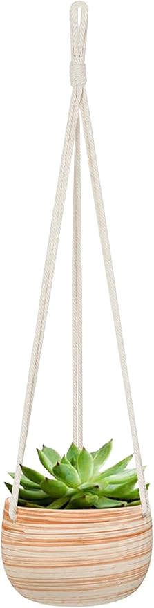 Mkono Ceramic Hanging Planter Macrame Plant Holder 5 Inch Cute Succulent Cactus Pot with Cotton Rope Hanger for Indoor Outdoor Decor, 1 Pack