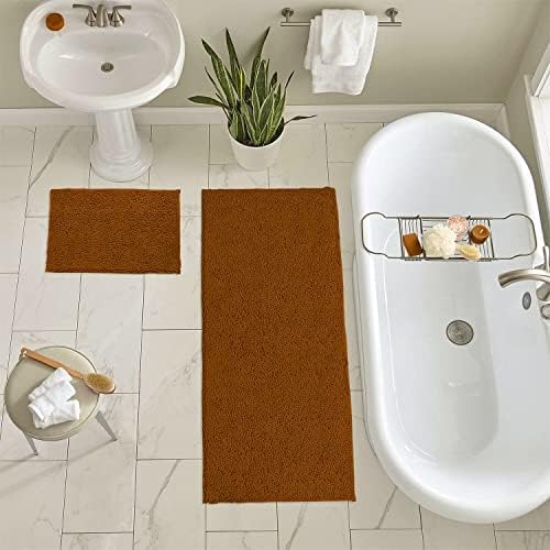 LuxUrux 2-Piece Bathroom Rug Set - Ultra-Plush Chenille Mats, Includes Runner Rug, Soft, Absorbent, Non-Slip & Stylish (27x47 & 16x24 inches, Pumpkin)