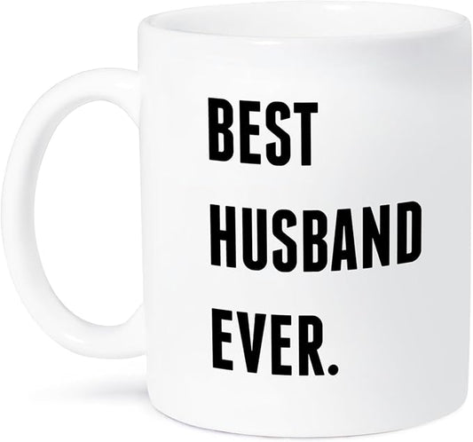 3dRose mug_213337_1 Best Husband Ever, Black Lettering On White Background - Ceramic Mug, 11-ounce