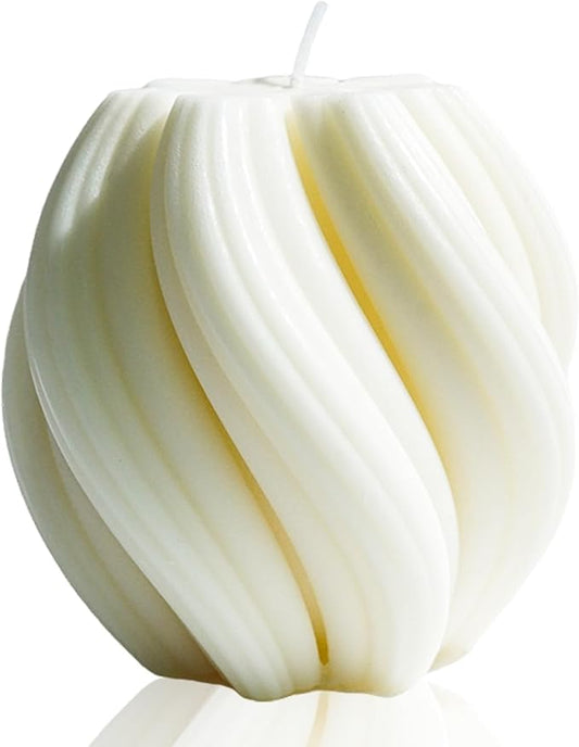 Swirl Ball Candle，Scented Soy Wax Spiral Candle，Home Office Danish Pastel Trendy Room Floating Shelves Decor Large Candles,White