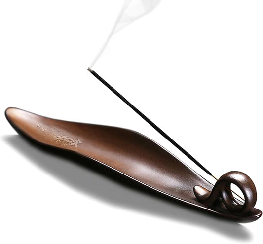 9" Length Incense Stick Holder with 3 Holes, Ceramic Incense Ash Cather for Counters, Meditation Room, Yoga, Home, Office (Brown)