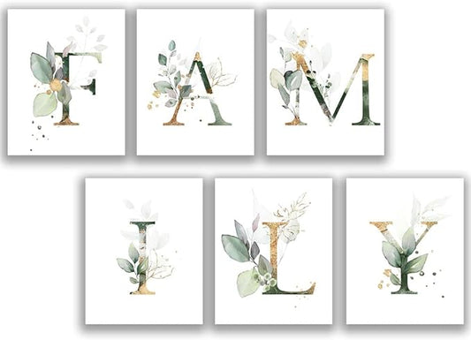Family Theme Botanical Simple Life Green Leaf Painting Bathroom Wall Decor Art Print Set of 6 (8”X10”), Boho Leaf Eucalyptus Wall Décor, Modern Bohemia Botanical Floral Leaves Kitchen Plant Pictures.