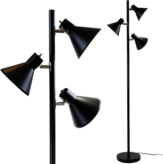 LIGHTACCENTS Black Tree Floor Lamp with 3 Adjustable Lights – Modern Standing Lamp, Adjustable Black Lamp Shades, Pole Light for Living Room, Bedroom, and Office