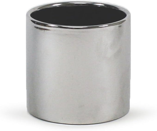 WGVI Silver Ceramic Cylinder Vase Width 6.5" Height 6", Flower Arrangements, Candle Holder, Terrarium Planter Pot, Storage Container Organizer, Pen Brush Holder, Smooth Silver Tabletop Decor, 1 Pc