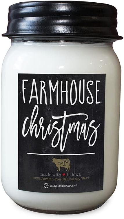 Milkhouse Candle Company - Farmhouse Christmas - 13oz Beeswax and Soy Candles - Farmhouse Collection - 100% Natural, Paraffin Free, with Premium Fragrance Oil, Glass Jars with Lids