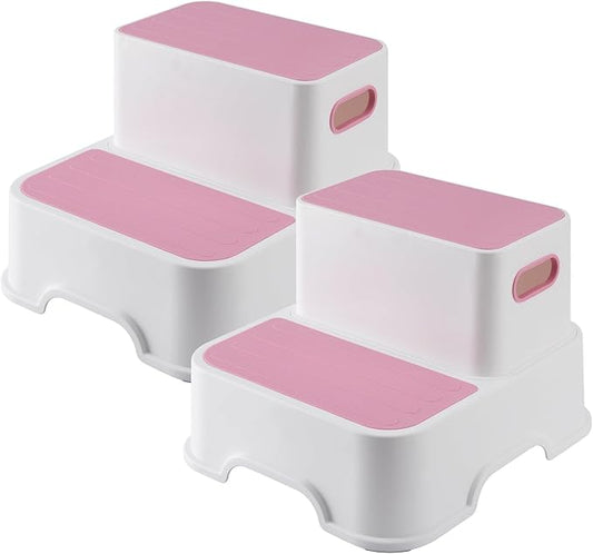 GAOMON Toddler Step Stool, 2 Step Stool for Kids, Toddler Step Stool for Bathroom Sink, Non-Slip Double up Kids Step Stool for Potty Training, Kitchen, Bedroom, Toilet (2 Pack, Pink)