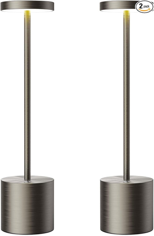 SAKRINGT Cordless Table Lamps Rechargeable,6000mAh Portable Battery Operated LED Table Light for Restaurant Outdoor 2 Pack Chromium