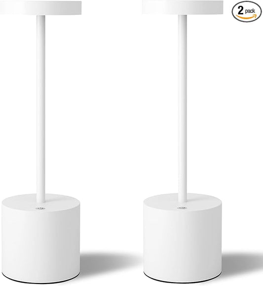 Cordless Table Lamps Set of 2, 5000mAh Rechargeable Battery Powered Lamp, 3 Color Stepless Dimming LED Table Lamp, Portable Table Light for Outdoor/Indoor/Restaurant/Home. (White)
