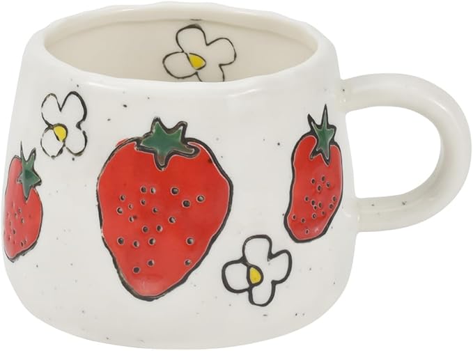 Koythin Ceramic Coffee Mug, Cute Strawberry Creative Mugs Design, Printed Flowers Cup for Office and Home, 10 oz/300 ml for Latte Tea Milk (Strawberry)