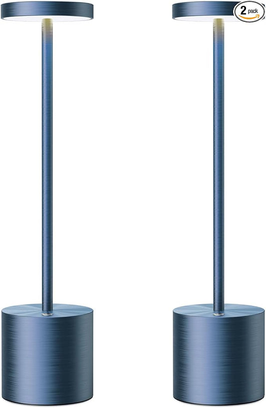 SAKRINGT Cordless Table Lamps Rechargeable,6000mAh Portable Battery Operated LED Table Light for Restaurant Outdoor 2 Pack Blue