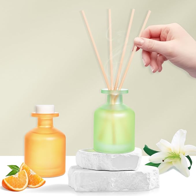 Reed Diffuser - Jasmine Lily&Citrus 3.38oz (100ml) 2 Pack Essential Oil Reed Diffuser Set with 8 Sticks, Long Lasting Fragrance for Home, Bathroom, Bedroom, Room, Decor, Gifts