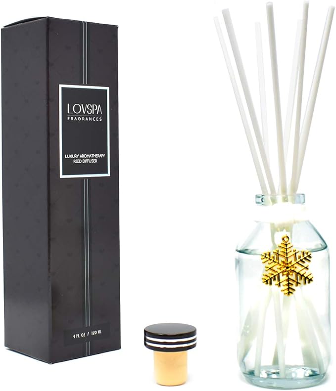 LOVSPA Peppermint Bark Reed Diffuser Set - Holiday Peppermint Candy Cane Scent Diffuser - Reed Diffusers for Home with Long Lasting Fragrance - Non-Toxic Oil Reed Diffuser - Made in The USA