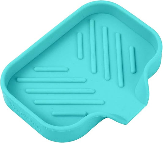 Silicone Bathroom Soap Dishes with Drain Spout-Bathroom and Kitchen Sink Organizer,Sponge Holder,Dish Soap Tray,Perfect for Dispenser,Scrubber,Bottle,Cup on Sink or Counter-Mint 4.9"×3.2"