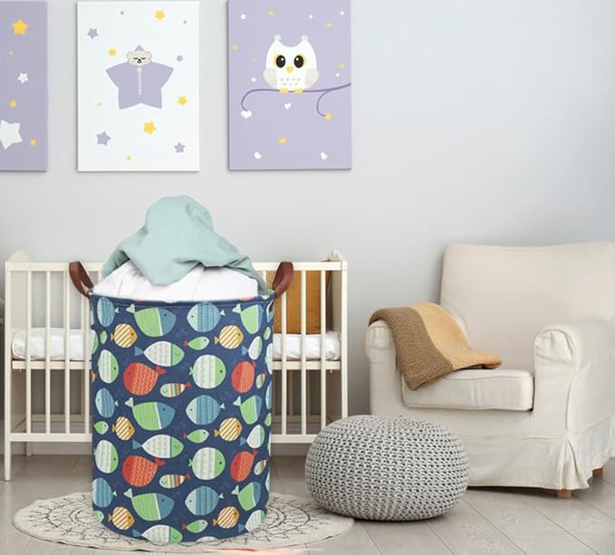 Fish Laundry Hamper,Kids Laundry Basket Collapsible Boys and Girls Storage Baskets for Home Decor,Office,Toy Organizer,(Fish)
