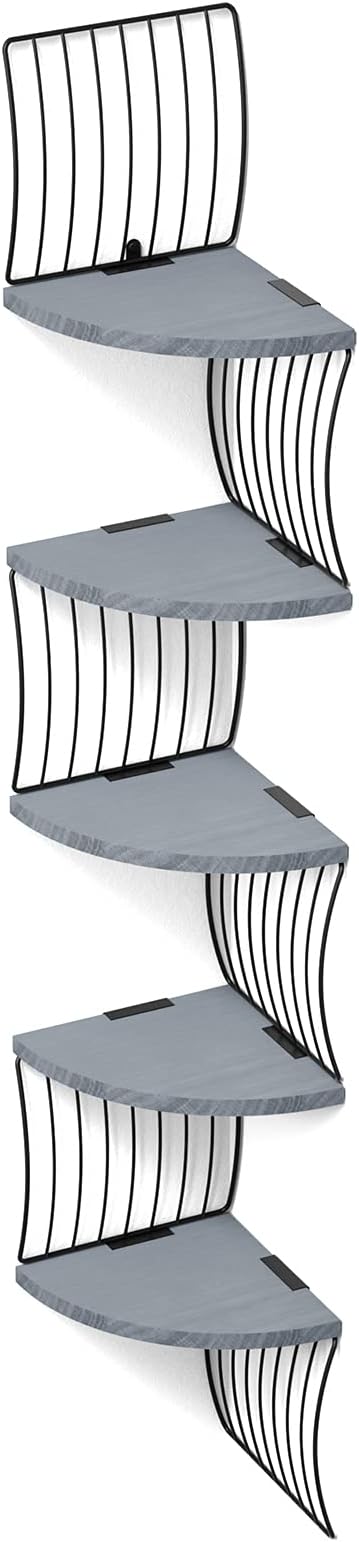 Love-KANKEI Corner Shelf Wall Mount of 5 Tier Rustic Wood Floating Shelves for Bedroom Wall Shelves Living Room Bathroom Kitchen Office and More Weathered Grey
