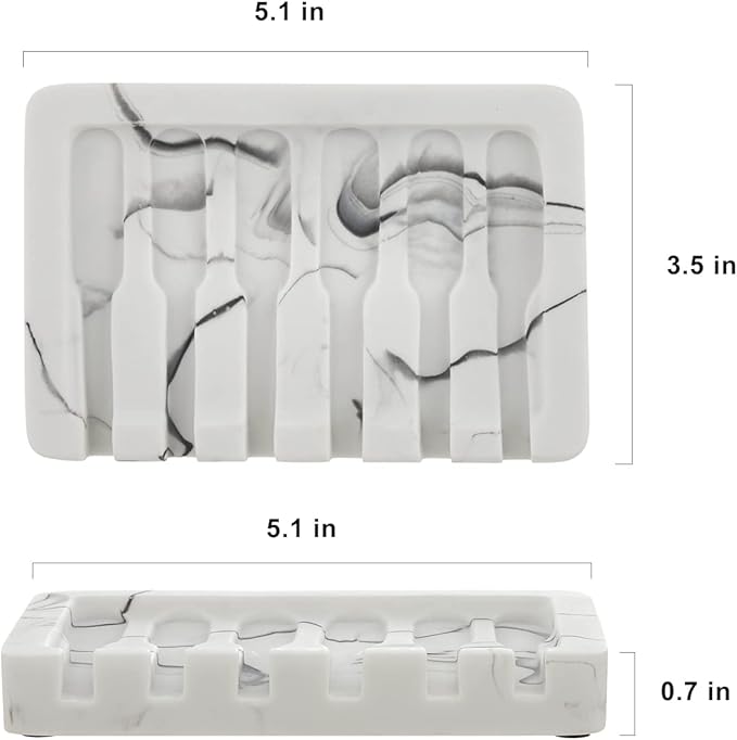 2PCS Self Draining Soap Dish - Marble Look Soap Holder Tray Savers Box Container Sponge Holder for Bathroom Shower Kitchen, White