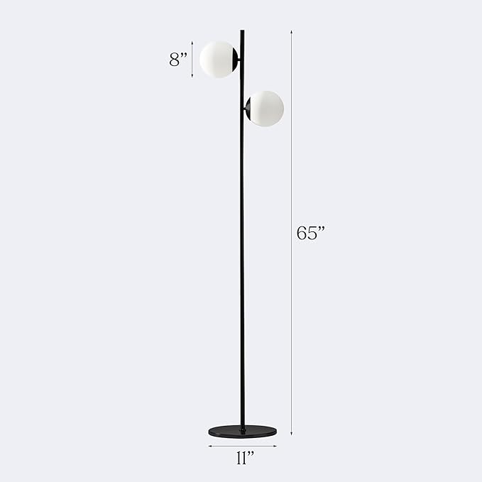 Brightech Sphere - Mid Century Modern 2 Globe Floor Lamp for Living Room Bright Lighting - Contemporary LED Standing Light for Bedrooms & Offices - Black Indoor Pole Light