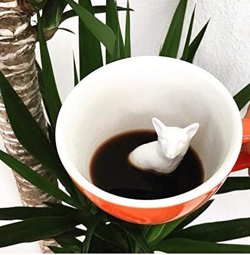 Creature Cups FOX Ceramic Cup (11 Ounce, Red Orange) - Hidden 3D Woodland Animal Inside Mug Emerges As You Drink - Holiday, Birthday, Housewarming Drinkware Gift for Coffee & Tea Lovers