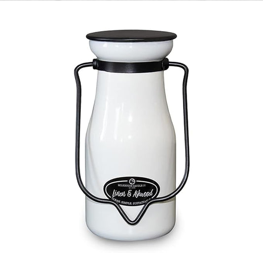 Milkhouse Candle Company, Creamery Glow Collection Scented Soy Candle: Milkbottle Jar Candle, Linen & Ashwood, 8-Ounce