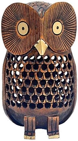Owl Statue Decor, Big 6 Inch Wooden Figurines for Home Decor Accents, Living Room Bedroom Office Decoration, Hand Carved Statue