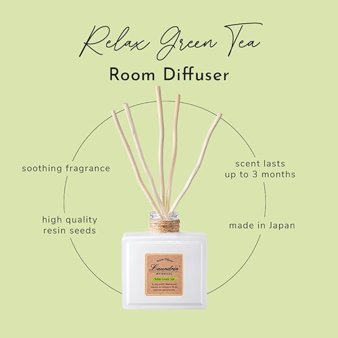Botanical Room Diffuser for Home - Scent Diffuser for Home, Room Freshener & Shelf Decor - Elegant Home Fragrance, Ideal Reed Diffusers for Home, Office, Living Room - 80ml, Relax Green Tea