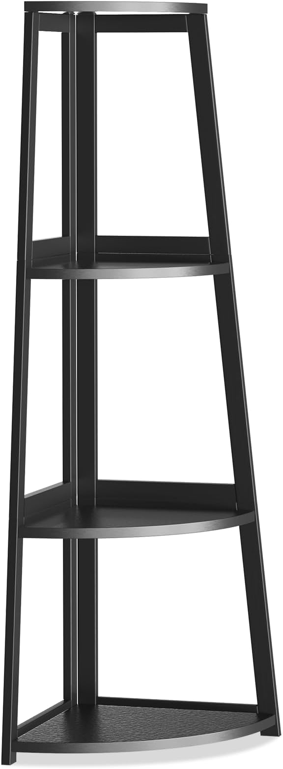 4 Tier Corner Shelf,Bamboo Corner Ladder Shelf,47" Tall Corner Ladder Bookshelf, Corner Shelving Unit for Bathroom, Bedroom, Living Room, Small Space Decor,Black