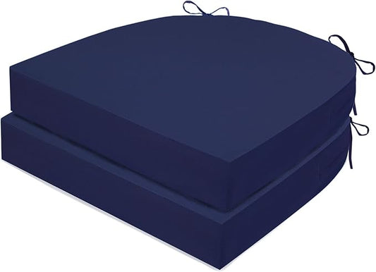 Outdoor Chair Cushions Set of 2, Waterproof Memory Foam Patio Seat Cushions with Ties for Garden Sofa & Dining Furniture, 3-Year Color Fastness, 16x17x2 Inch, Blue