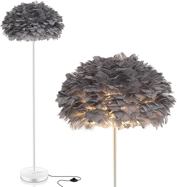 59INCH Feather Floor Lamp,Gray Goose Feather Lamp Elegant Standing Lamp for Living Room,Bedroom,Child's Room,Office,Apartment,Corner,Reading Nook,with Foot Pedal Switch