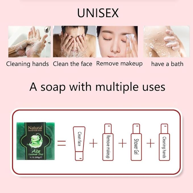 5PCS Aloe Vera Soap Bar for Face & Body,Repair Skin,Moisturizing,Natural Handmade,Hypoallergenic Beauty Bar Sensitive Skin With Gentle Cleanser,Men and Women