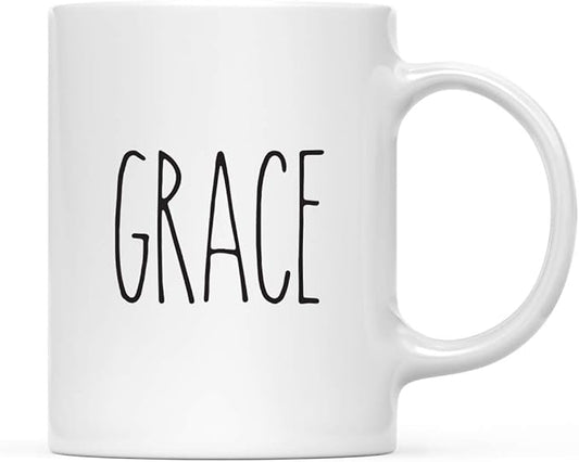 Andaz Press Simple Rustic Farmhouse Kitchen Decor 11oz. Ceramic Coffee Tea Mug, Grace, 1-Pack, Includes Gift Box, Minimalist Birthday Idea