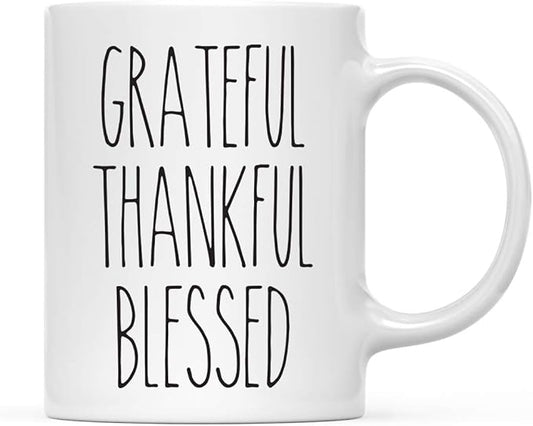 Andaz Press Simple Rustic Farmhouse Kitchen Decor 11oz. Ceramic Coffee Tea Mug, Grateful Thankful Blessed, 1-Pack, Includes Gift Box, Minimalist Birthday Idea