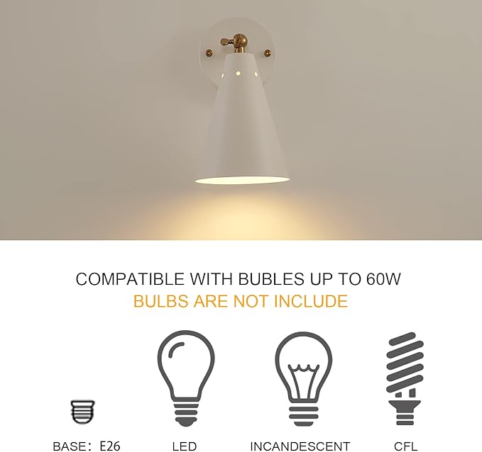 White Wall Sconces Set of Two, Modern Sconces Light Fixtures Hardwired with Metal Shade,Indoor Decor Arm Swing Lamp for Hallway,Bedroom,Living Room,Reading,Bedside,Kitchen,Nightstand