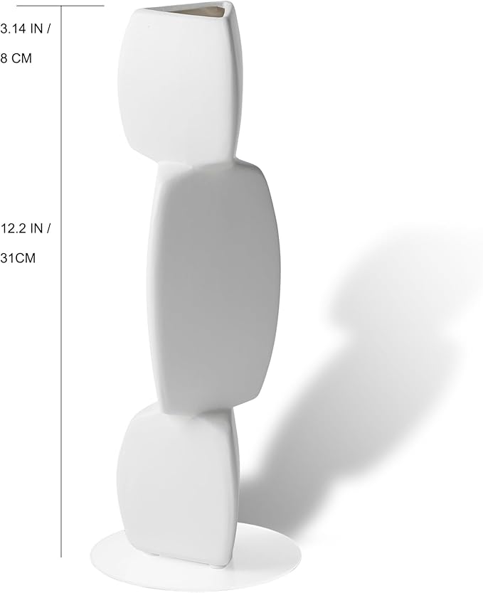Cute Vase - 12.2“ Tall Unique Flower vase, White Aesthetic Cool Vases for Neutral Home Decor, Fun Vase Florero for Living Room Bedroom Office Decor (Triangle White, Big)