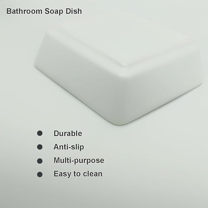 Square Soap Case Ceramic Soap Tray Fit Dr. Squatch Natural Bar Durable Soap Holder for Shower Home Bathroom Soap Dishes Daily Use Sink Bathtub (White)