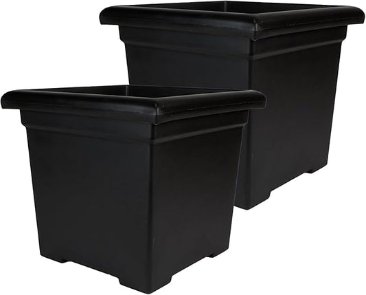 The HC Companies Accent Square Plant Pot w/Drainage - Classic Planters for Outdoor Plants & Indoor Plants - Lightweight & UV-Resistant Square Planter Box (12.5”, Black, Pack of 2)