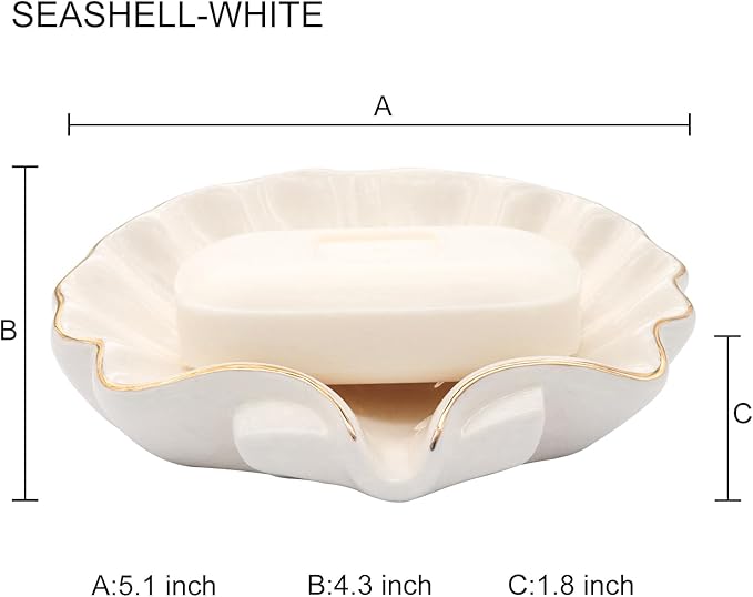 Seashell Style Ceramic Self Draining Soap Dish Waterfall Soap Dish Soap Savers for Bathroom,Shower,Bar Counter