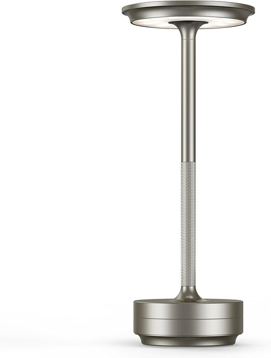 Cordless Table Lamp, Portable Rechargeable LED Battery Powered Touch Metal Table Light, 3 Color Stepless Dimming Modern Table Lamp, for Bedroom/Home/Restaurant/Outdoor.(Silver)