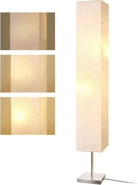 Modern Floor Lamp, Dimmable 3 Levels Brightness Paper Tall Lamp Standing Lamps with Lampshade, 55'' Minimalist Floor Lamps for Office, Kids Room, Reading, Home Decor (Off White)